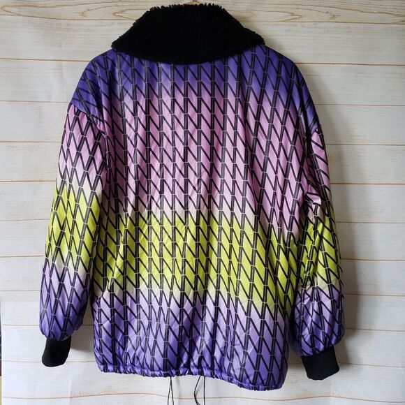 Nocturne Oversized Puffer Jacket Coat Faux Fur Collar Ombre Lined Women Large - Picture 10 of 16